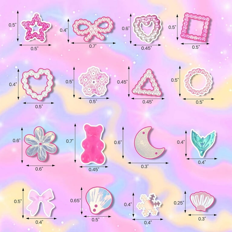 3D Pink Nail Charms Bulk Gummy Bear Butterfly Bow Assorted Nail Charms Set Planet Cherry Gems Cute Heart Star Pearls Nail Charms for Nail Art DIY Supplies Accessories